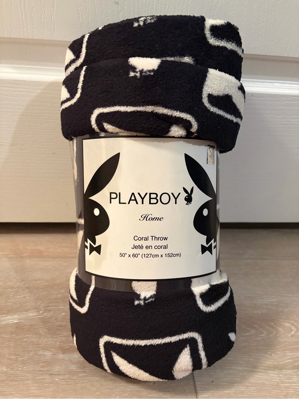 PLAYBOY coral Throw Blanket - Black & White NEW
